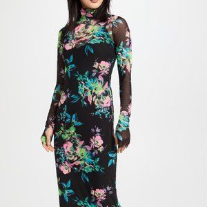 AFRM Shailene Turtleneck Long Sleeve Mesh Midi Dress  Shailene Turtleneck Long M